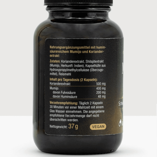 Mumijo Shilajit Extrakt – Schwarzes Gold 60 Kapseln - Etikette