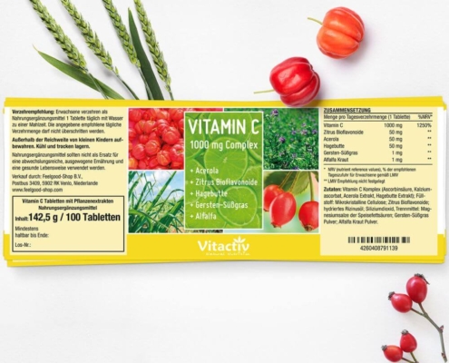Vitamin C 1000 mg Complex mit Acerola 100 Tabletten Label